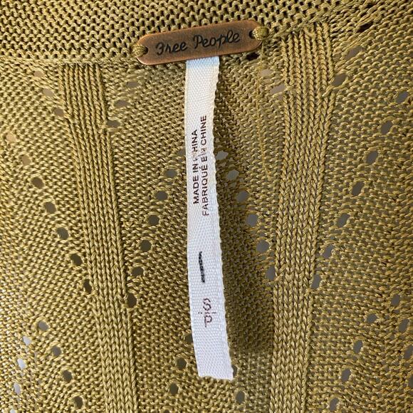 Free People Women's Open Knit Collared Dress Size Small Mustard Color Coquette - Picture 5 of 13